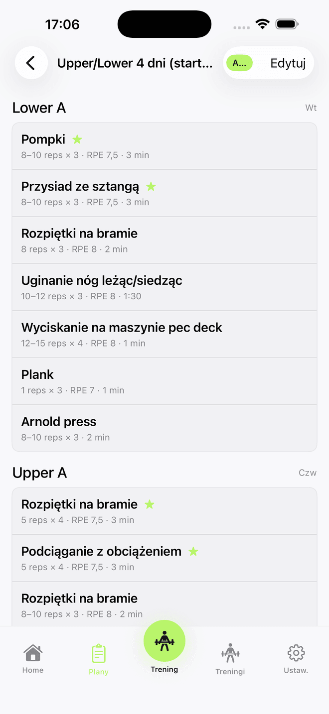 Liftly — plany treningowe